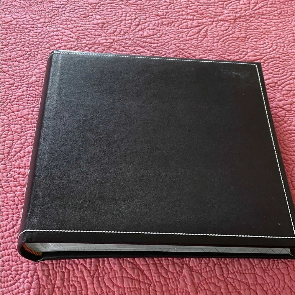 New Black Photo Album with White embroidered Stitching & cover photo display